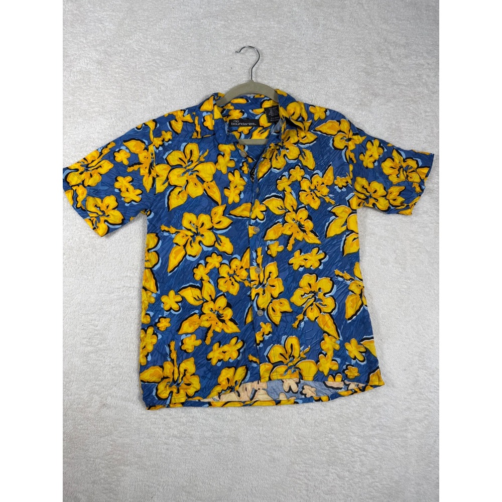 No Boundaries Floral Shirt Boys Medium 10/12 Blue Yellowโ NWT Hawaiian NB12K011